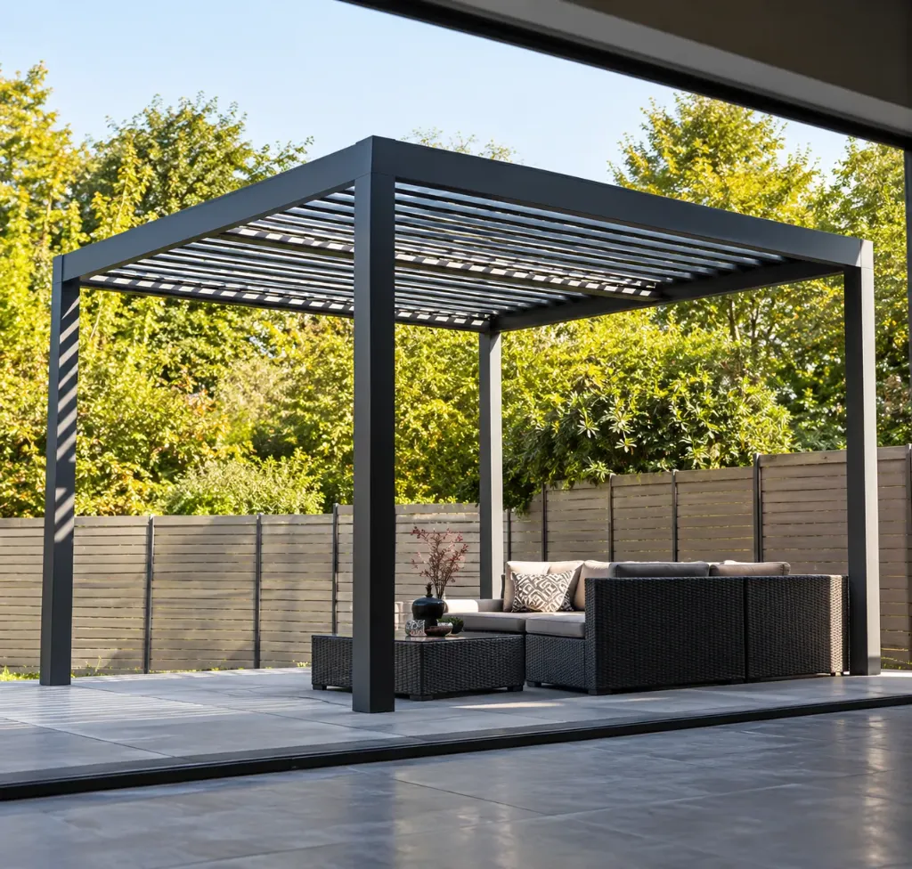 Store Pergola Motorisé en Aluminium Gris Foncé Système Simple