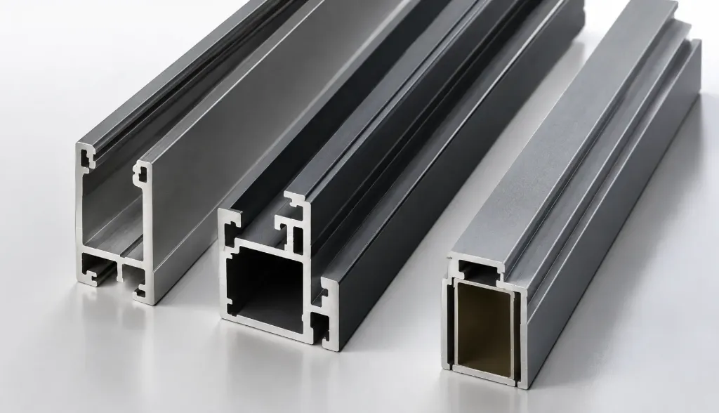 Silver Grey Aluminium Window Profile with Channelled Section (RW55, Anthracite, Arched, Sliding, Thermal)