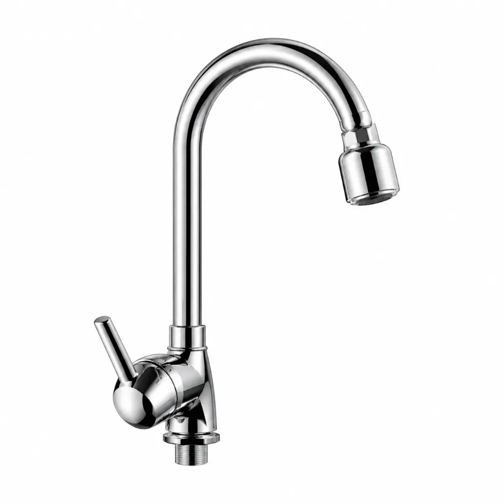 Chrome-Plated Brass High-Arc Gooseneck Faucet with Single Handle