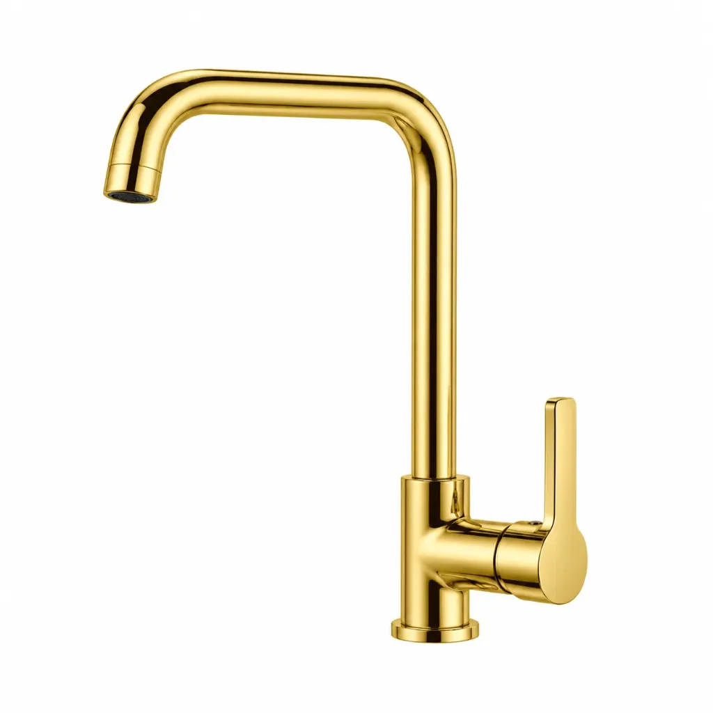 Gold-Tone Gooseneck Single Lever Faucet with Tubular Spout