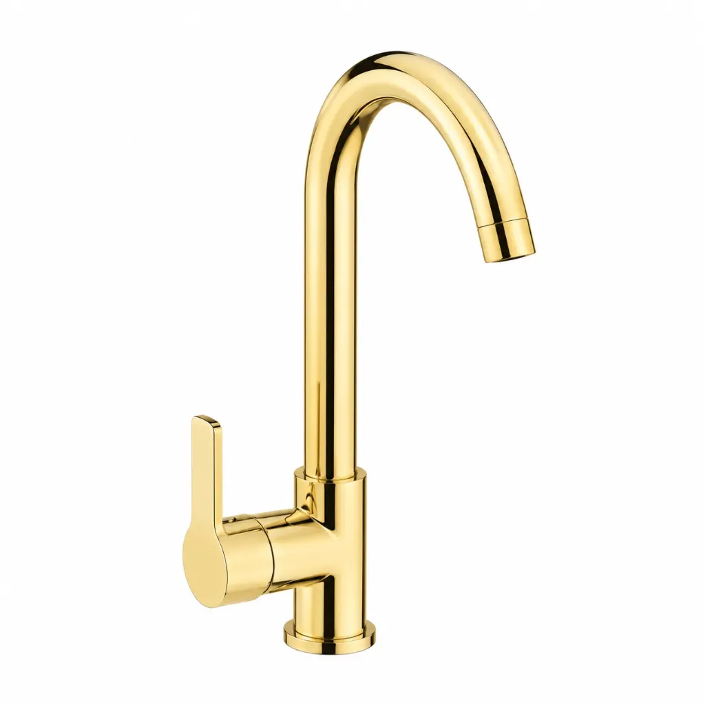 Gold Gooseneck Wall-Mounted Faucet with Single Lever Handle