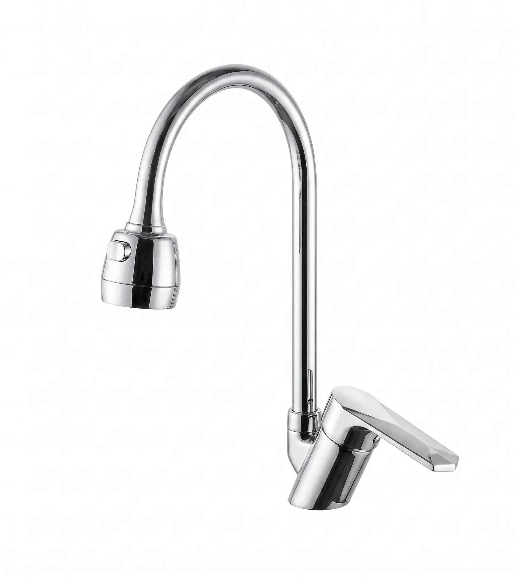 Chrome-Look Wall-Mounted Flexible Gooseneck Faucet with Single Lever Handle