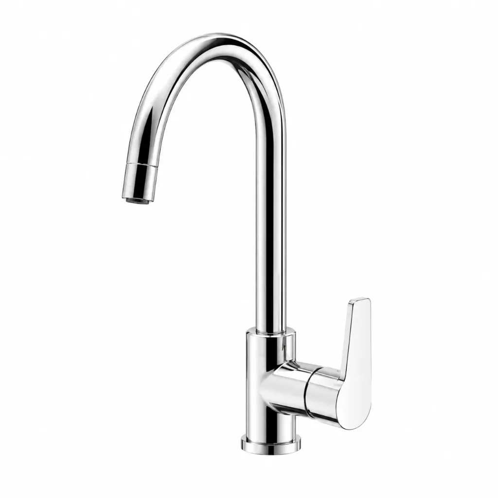 [1026] Chrome-Look Wall-Mounted Gooseneck Faucet with Single Lever Handle