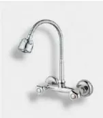 [1034] Chrome-Look Wall-Mounted Gooseneck Faucet with Dual Handles