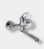 [1038] Reflective Silver-Look Wall-Mounted Single Lever Faucet with Straight Spout