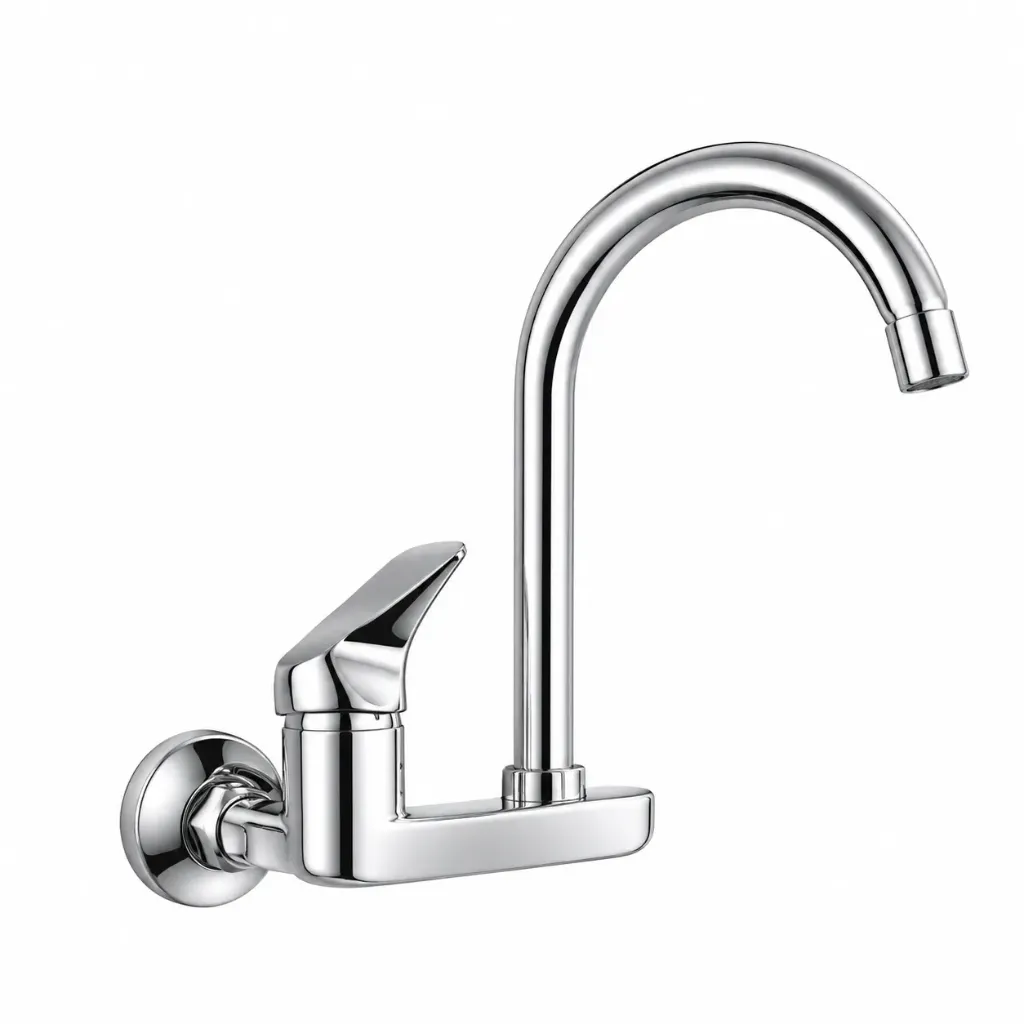 Chrome-Look Wall-Mounted High-Arc Gooseneck Faucet with Single Lever