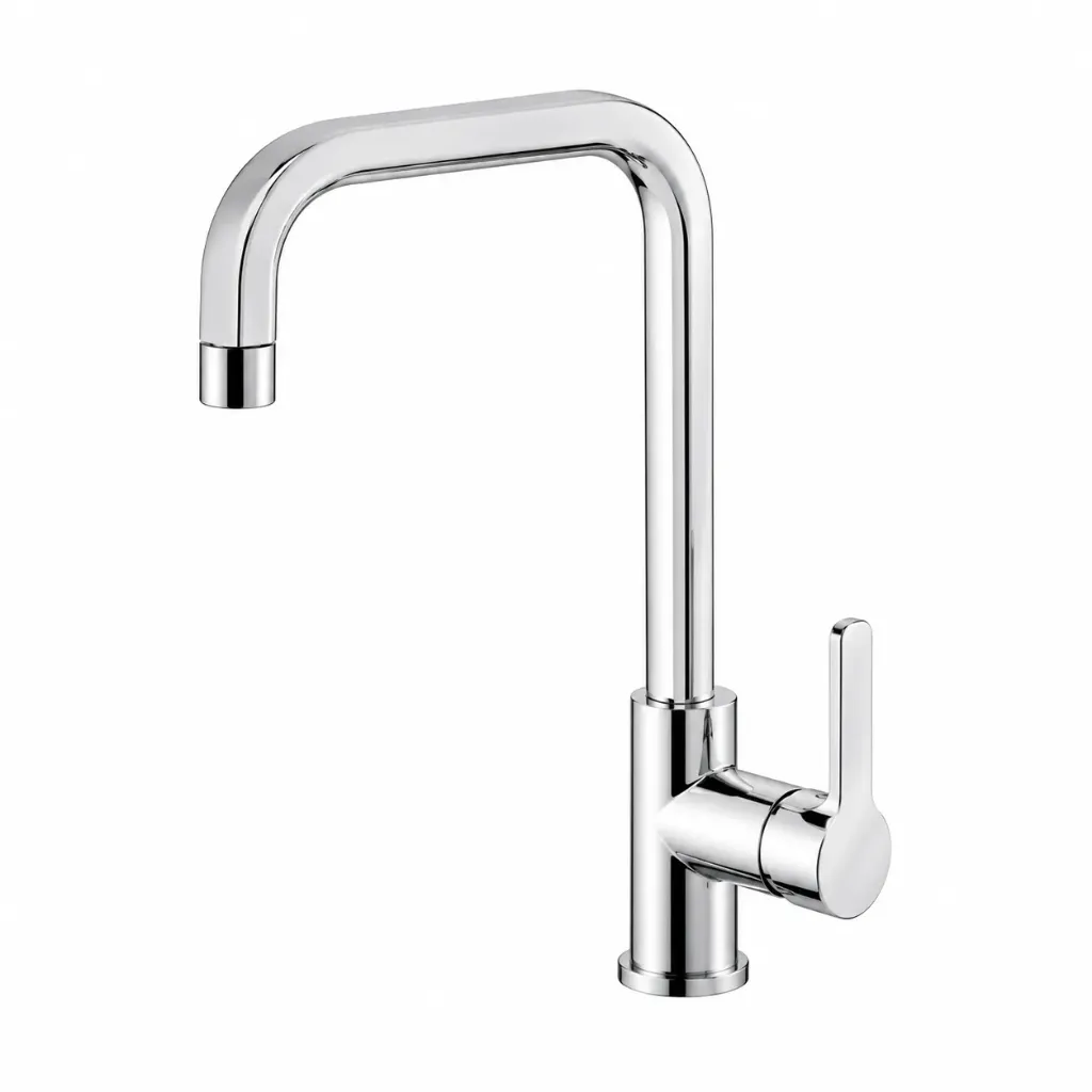 [1042] Silver-Tone High-Arc Single-Lever Faucet with Squared Spout