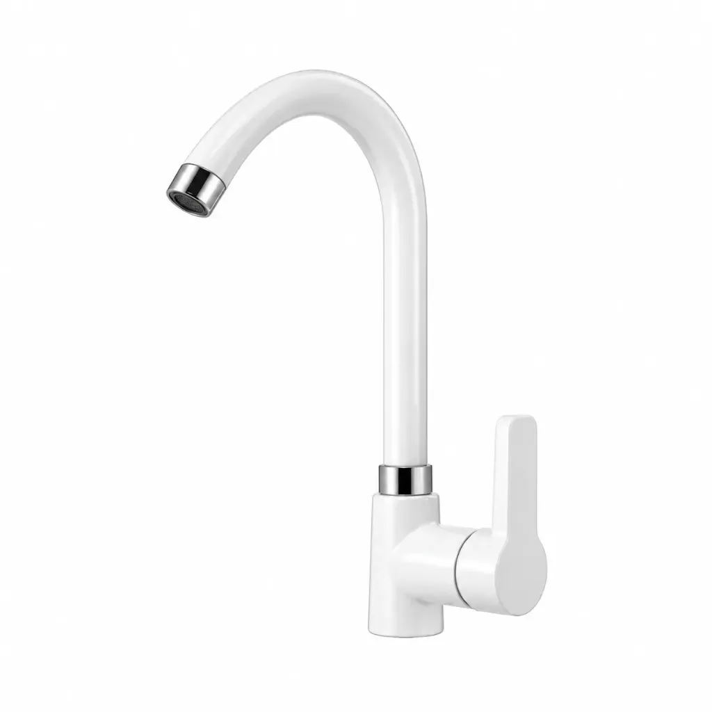 White High-Arc Wall-Mounted Faucet with Side Lever Handle