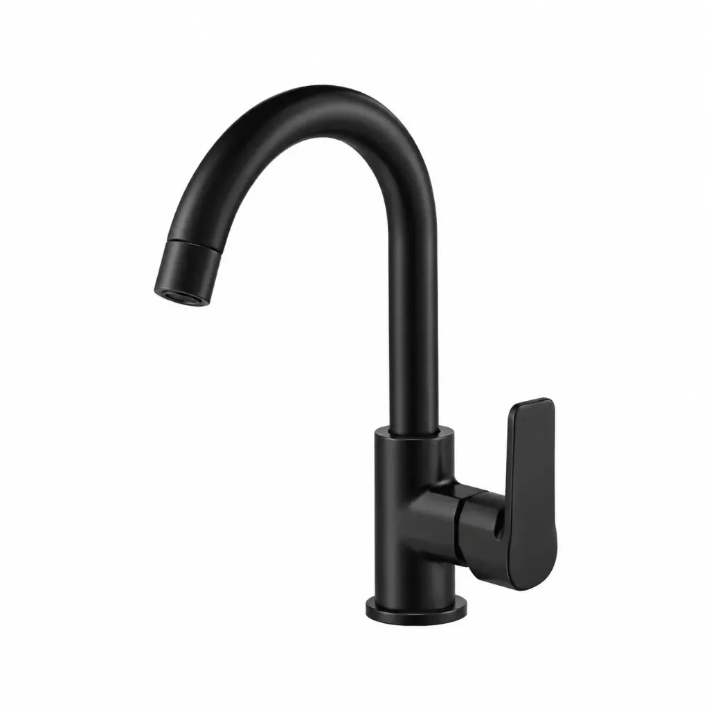 Black Wall-Mounted Gooseneck Faucet with Single Lever Handle