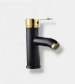 Black and Gold Single-Lever Cylindrical Faucet with Short Spout