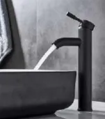 Black Tall Single-Handle Basin Faucet with Curved Spout