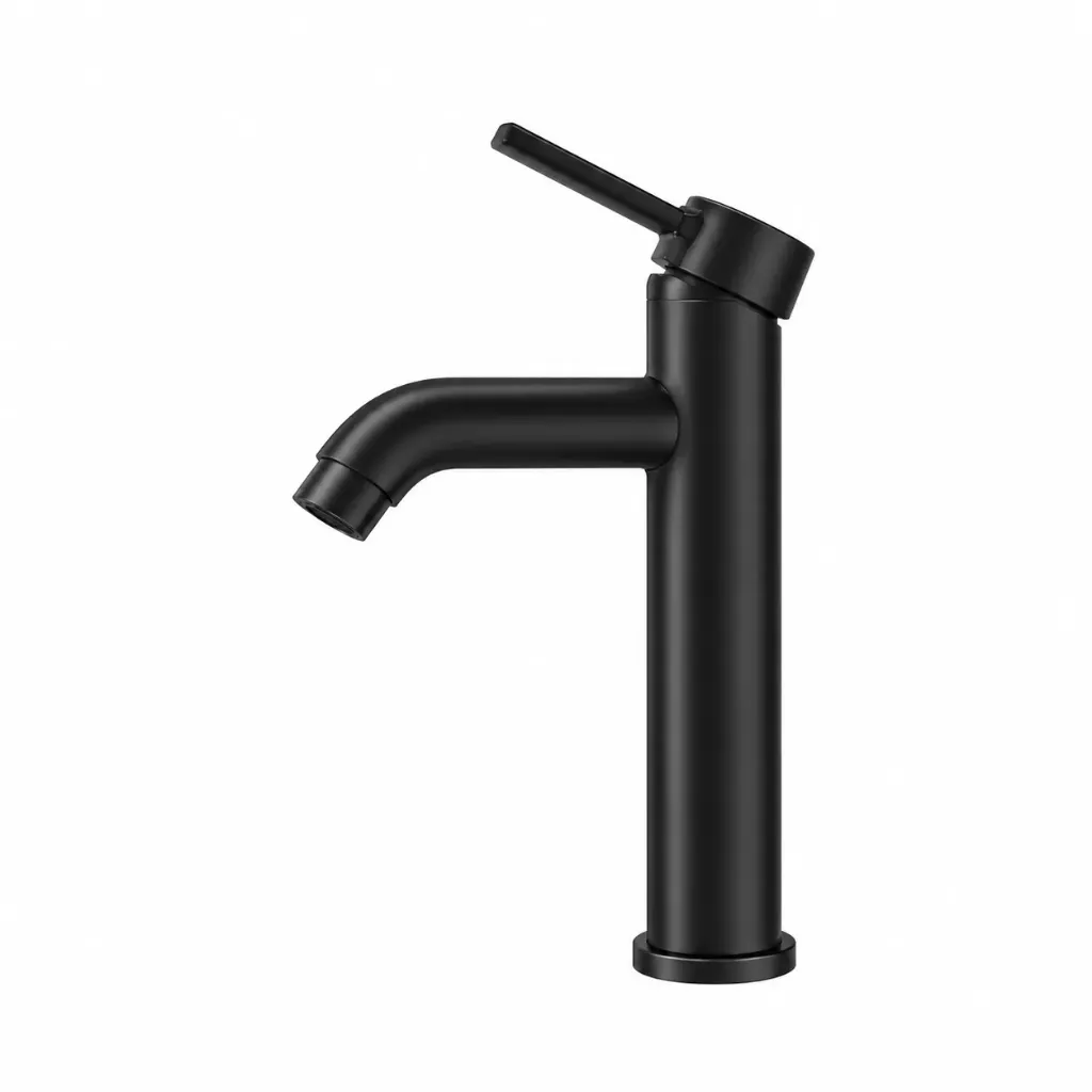 Robinet de lavabo noir haut à poignée unique avec bec courbé