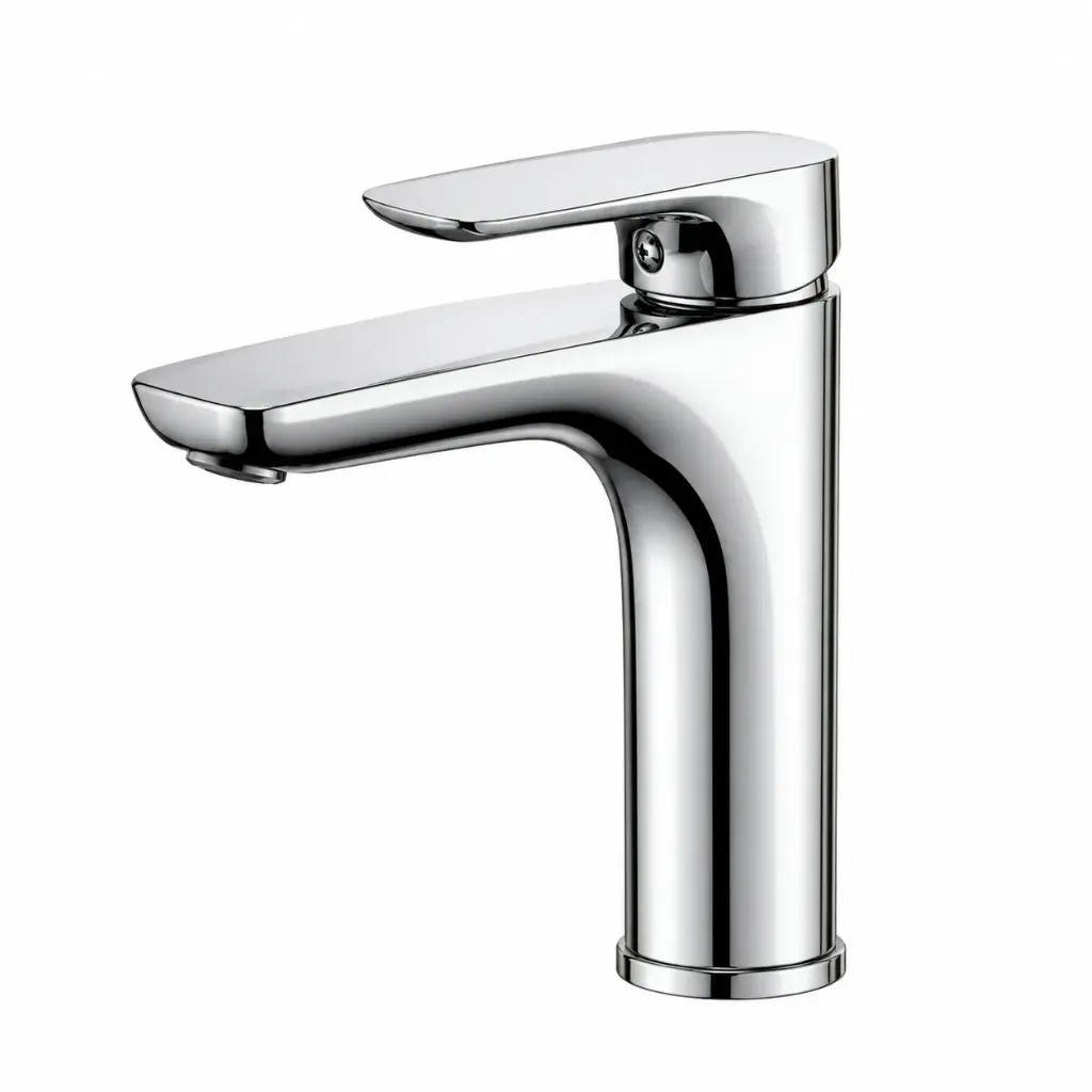 Chrome-Look Single-Handle Deck-Mounted Faucet with Flat Spout