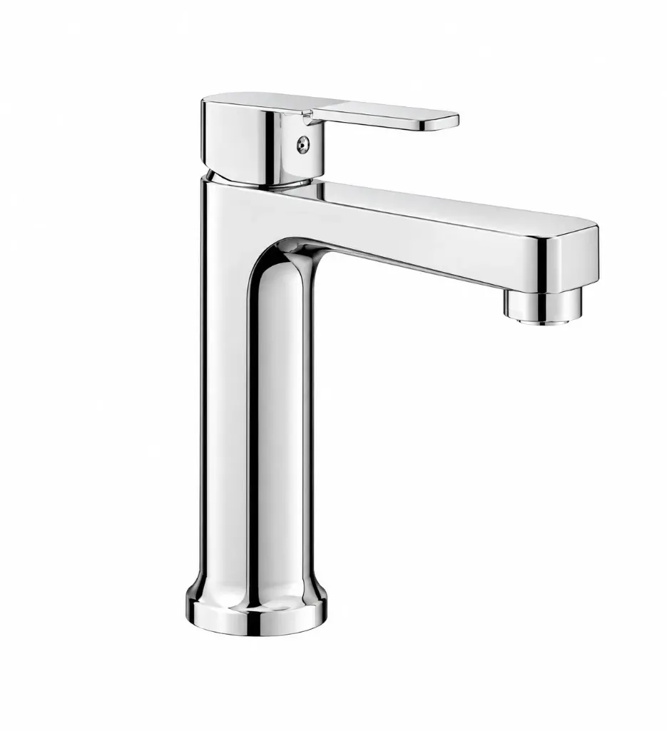 Robinet monocommande à levier unique de style chrome avec bec court monté sur pont
