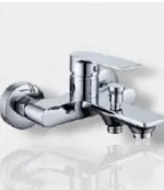 Robinet mural à bec plat effet chrome avec poignée levier