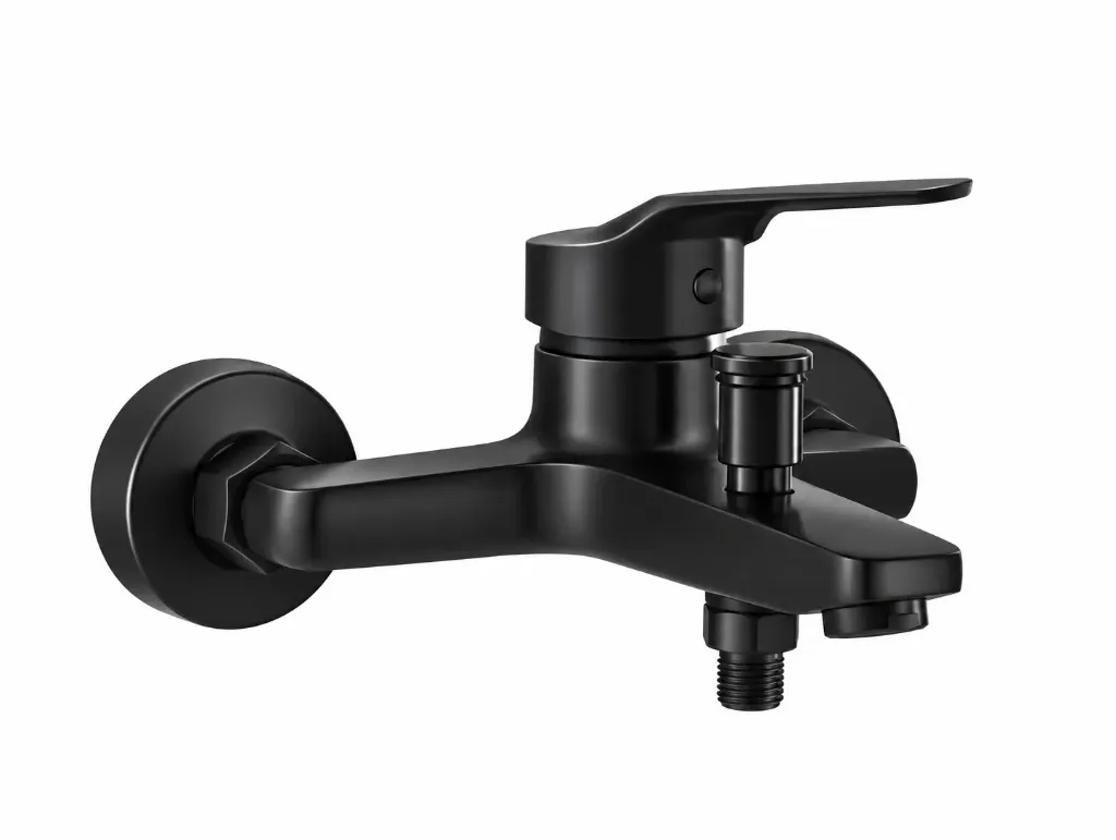 Black Wall-Mounted Single Lever Faucet with Short Spout