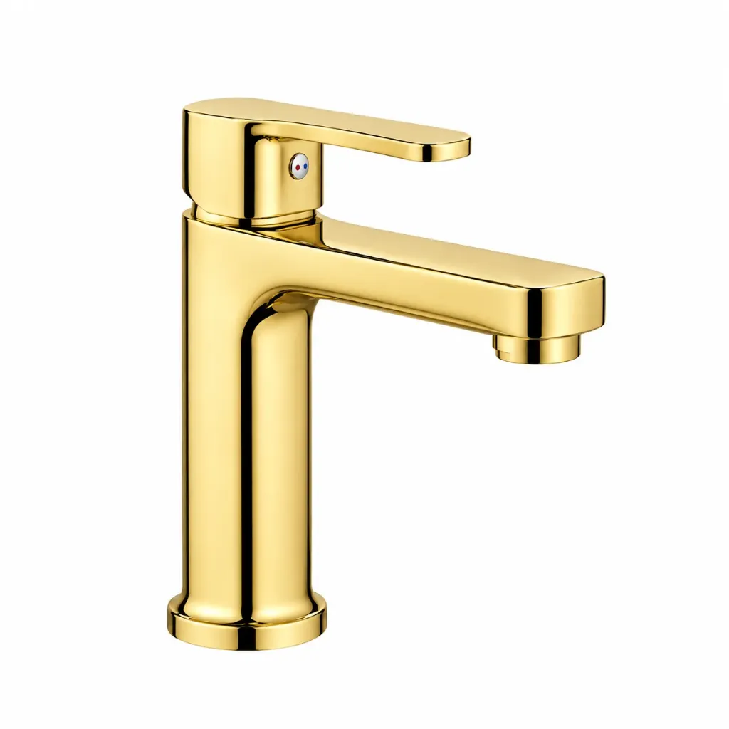 Gold Single Lever Deck-Mounted Faucet with Cylindrical Body