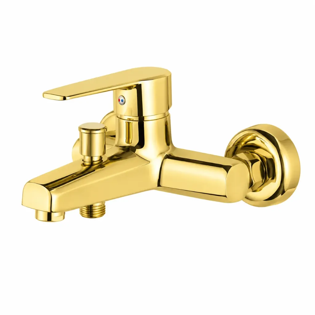 Gold Wall-Mounted Single Lever Faucet with Short Spout