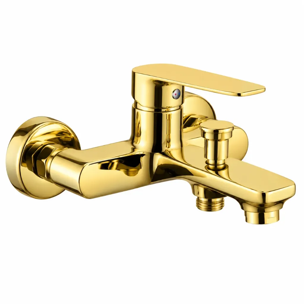 Gold Wall-Mounted Flat Spout Faucet with Lever Handle