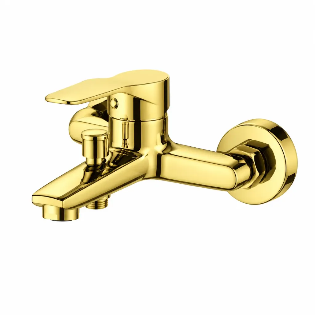 Gold-Coloured Wall-Mounted Single Lever Faucet with Short Spout