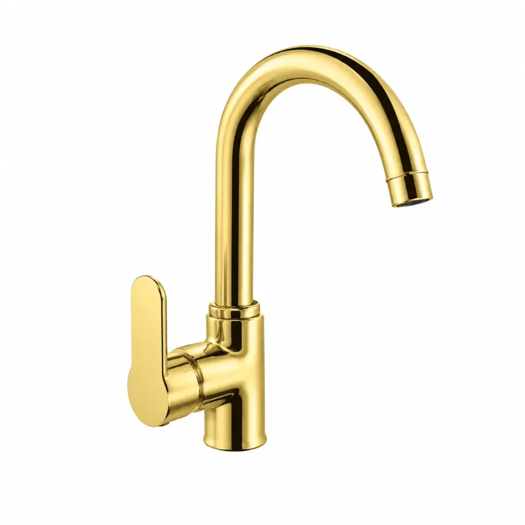 Gold Wall-Mounted Gooseneck Faucet with Single Lever Handle