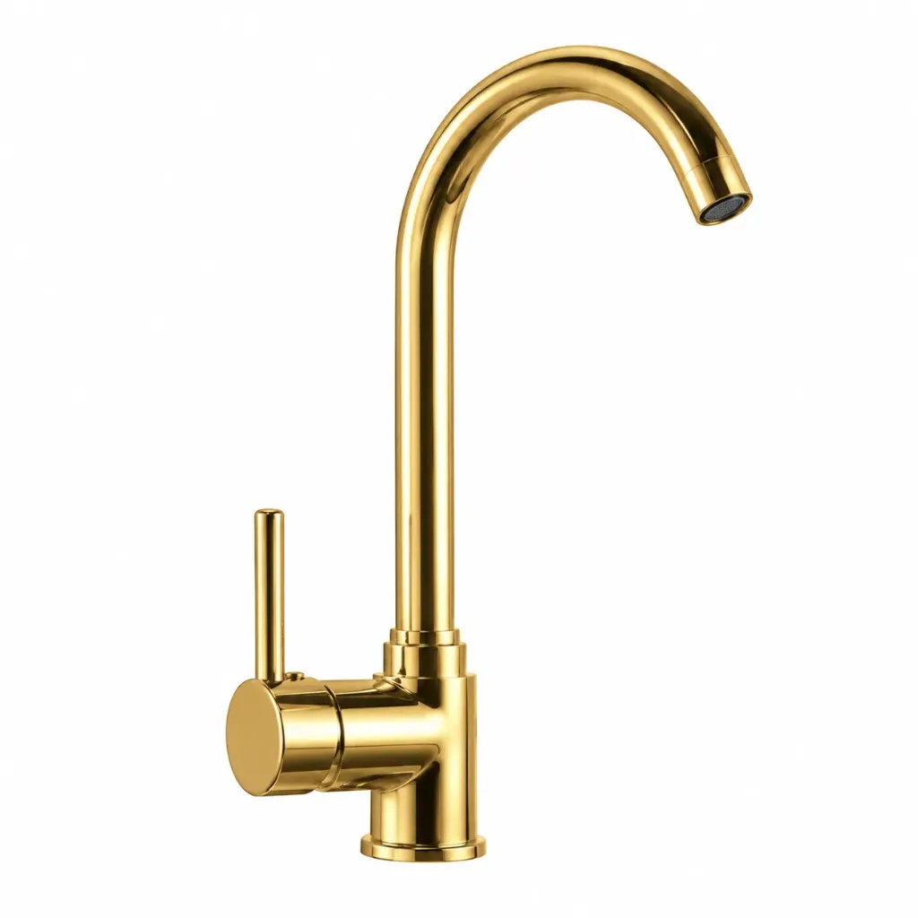 Gold-Coloured High-Arc Gooseneck Faucet with Side Lever Handle