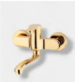 Gold-Coloured Wall-Mounted Faucet with Curved Spout