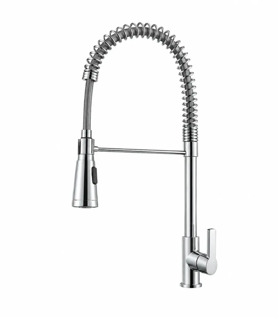 Robinet à bec haut en arc style chrome avec ressort et poignée unique, douchette extractible