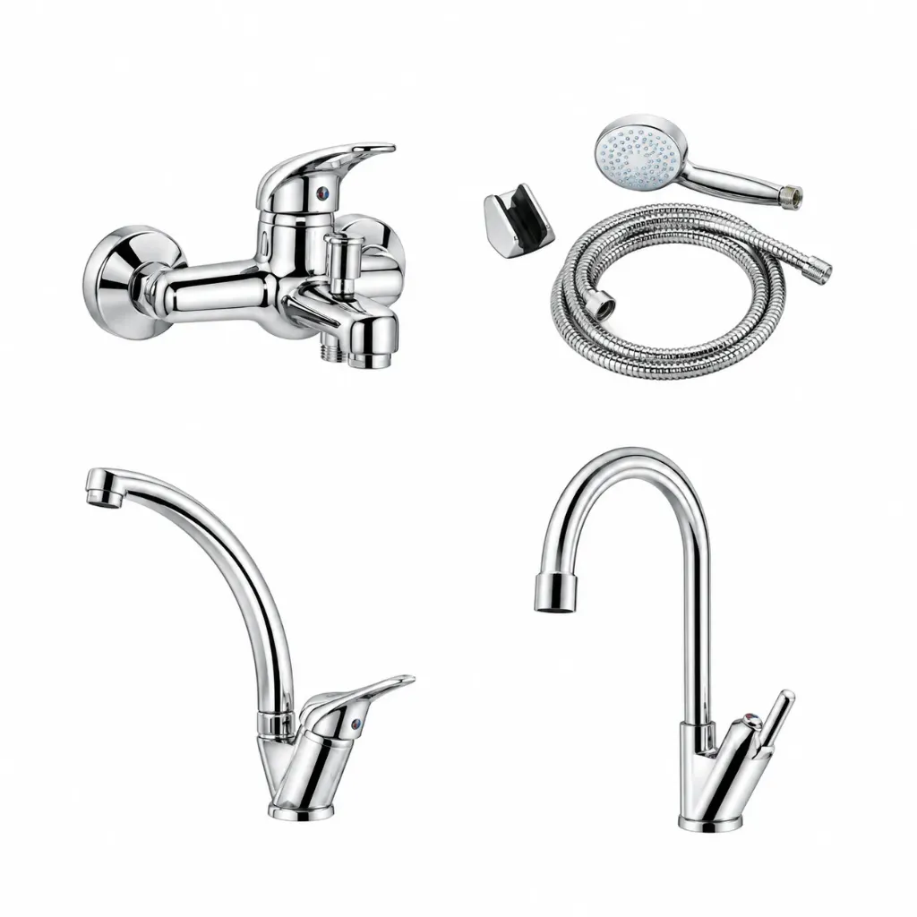 Silver Chrome-Look Assorted Faucets with Curved Spouts