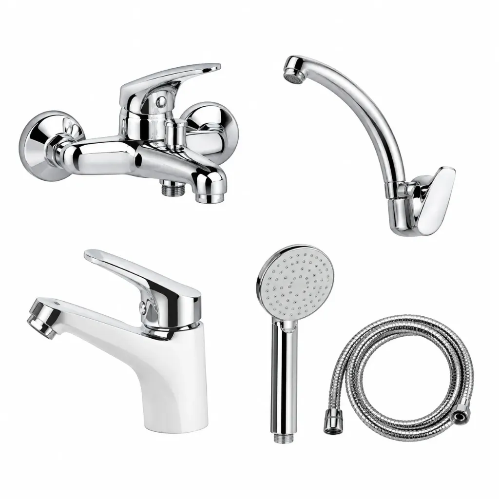 Faucet Set with Curved Spout and Hand Shower