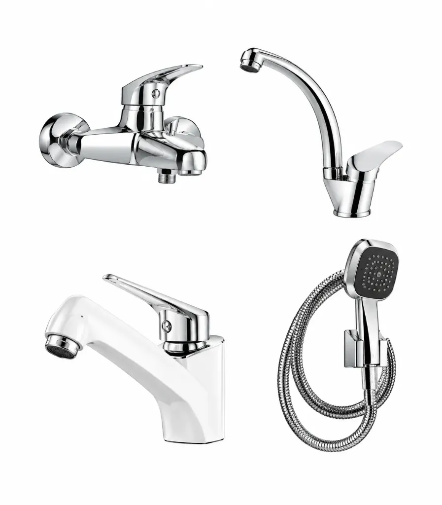 Robinetterie assortie aspect chrome avec becs courbés