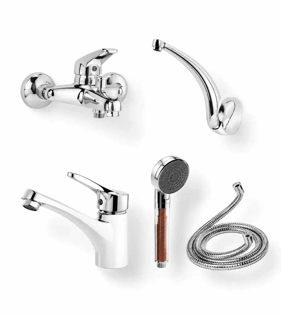 Assorted Chrome-Look Faucets with Curved Spouts and Handles