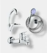 Composants de robinet mural aspect chrome avec becs courbés et poignées à levier