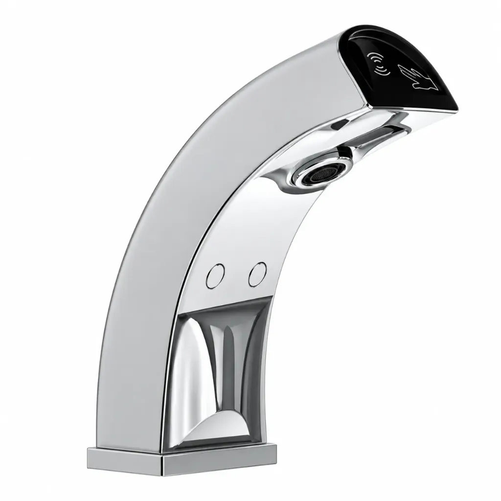 Robinet de lavabo à photocellule courbé aspect chrome avec entrée d'eau unique