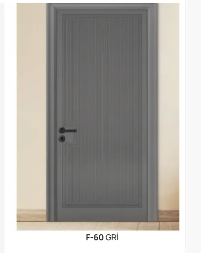 Porte laquée grise F-60 avec panneau vertical rainuré (10 cm)