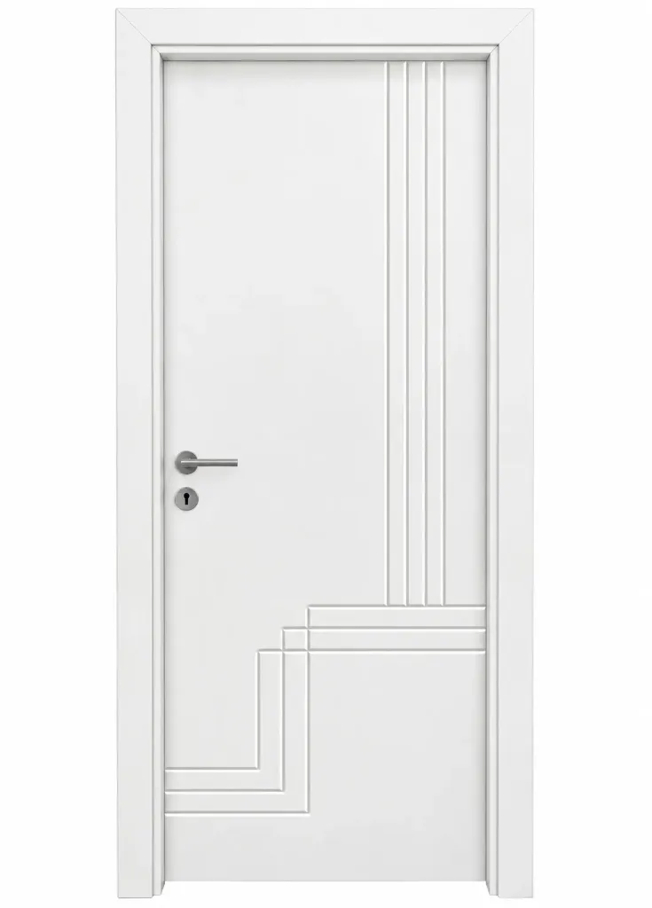 Porte à revêtement en PVC blanc doux modèle F-57 avec motif linéaire