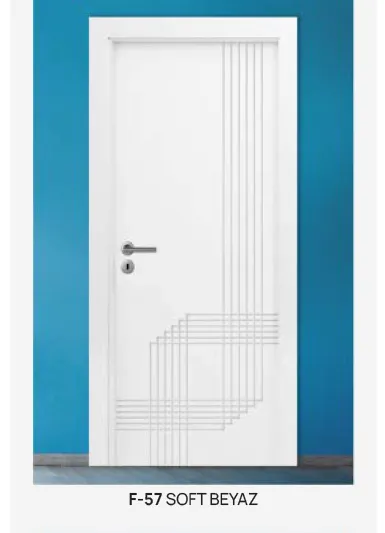 Porte à revêtement en PVC blanc doux modèle F-57 avec motif linéaire (10 cm)