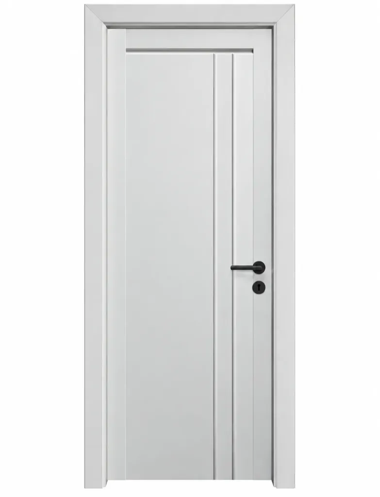 Modèle F-65 Porte grise en PVC recouverte de film avec panneau rainuré vertical (10 cm)