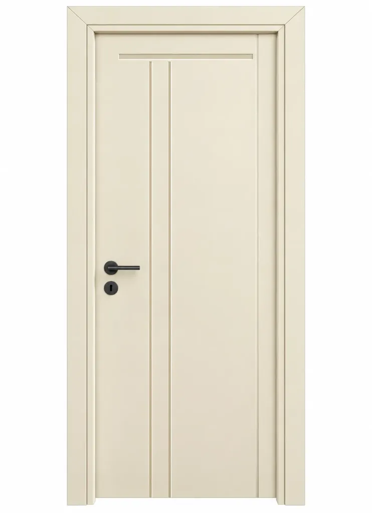 Porte à revêtement en PVC crème F-66 avec panneau à lignes verticales (10 cm)