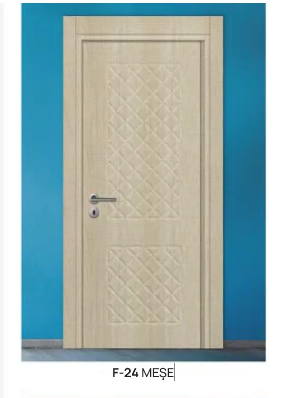 Porte recouverte de film PVC effet chêne modèle F-24 avec panneau à motif diamant (10 cm)