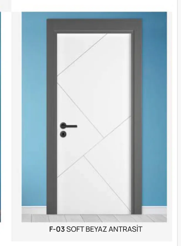 [MODEL F-03 (PVC FOIL COVER)] Porte intérieure PVC F-03 blanc doux et anthracite avec design à lignes diagonales (10 cm)