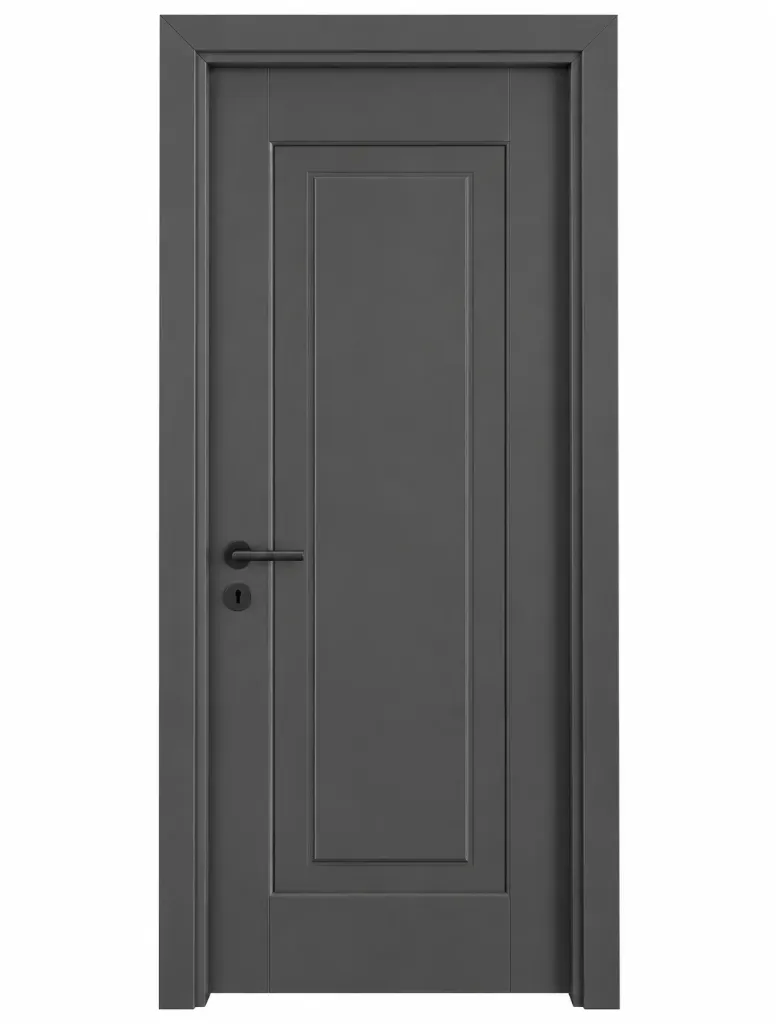 Porte en PVC avec film anthracite F-14 et panneau central nervuré (10 cm)