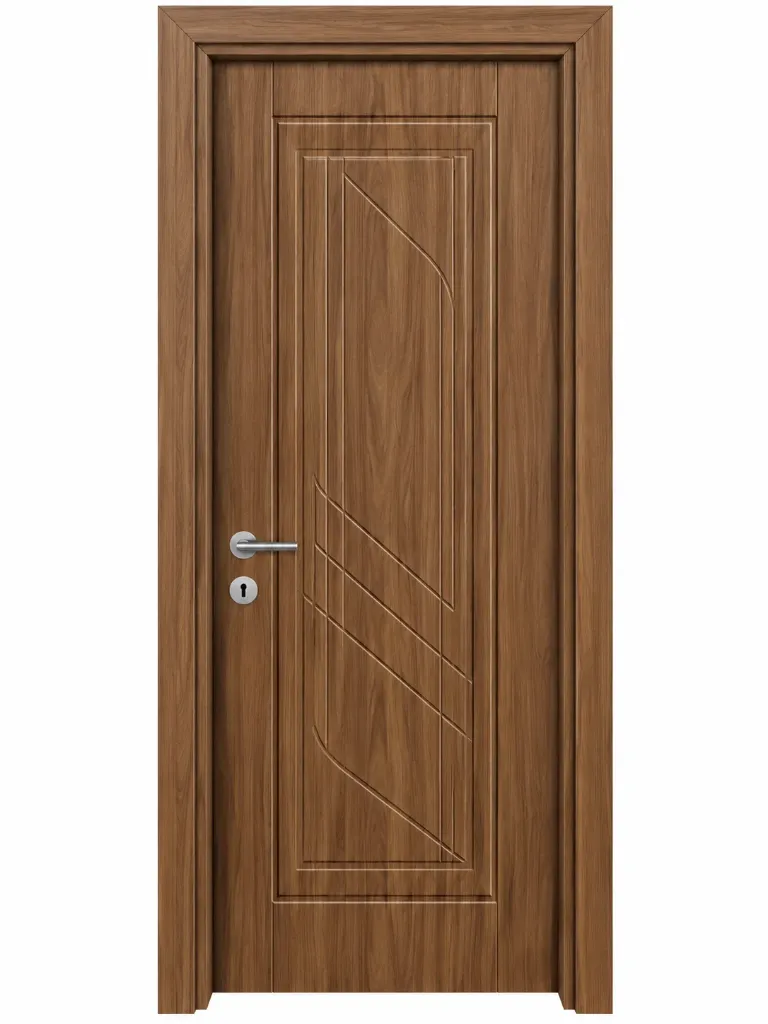 Porte en PVC avec film aspect noyer F-16 avec panneau décoratif