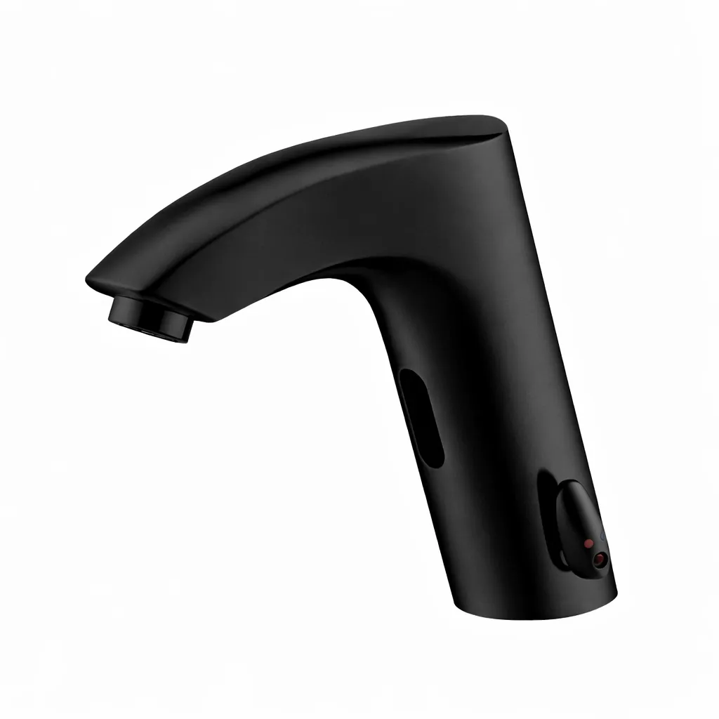 [FLB12-S] Robinet de lavabo à bec courbé noir avec cellule photoélectrique et commande manuelle de la chaleur