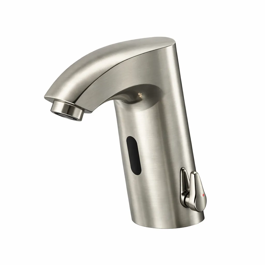 Silver Brushed-Look Curved Spout Photocell Wash-Basin Faucet with Manual Heat Control