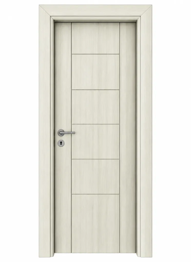 [MODEL F-02 (MICROLAMINATE CLASSIC LINE)] Porte intérieure microlaminée effet bois clair F-02 Aydos avec lignes de panneaux horizontales (10 cm)