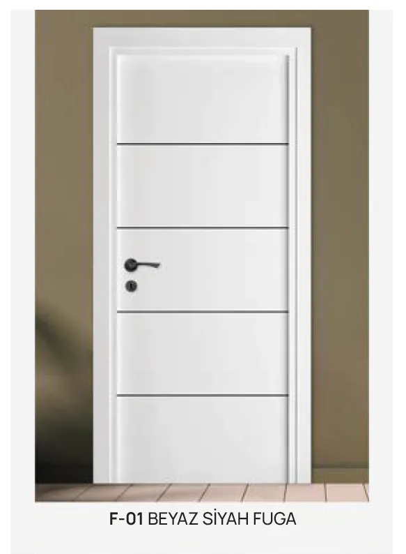 [MODEL F-01 (MICROLAMINATE PREMIUM LINE)] F-01 White Interior Microlaminate Door with Black Horizontal Fuga Lines (10cm)