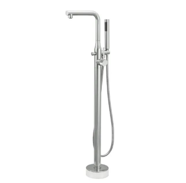 Chrome-Look Floor-Mounted Freestanding Bathtub Faucet with Hand Shower