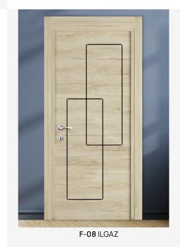 [MODEL F-08 (MICROLAMINATE PREMIUM LINE)] F-08 Ilgaz Light Wood-Look Microlaminate Interior Door with Geometric Line Detail (10cm)