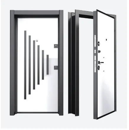 White Exterior Steel Security Door with MDF Panels and Pull Handle, 106 x 209 cm Outer
